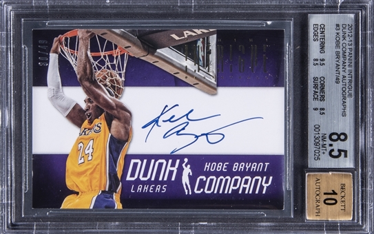 2012-13 Panini Intrigue "Dunk Company Autographs" #3 Kobe Bryant Signed Card (#30/49) – BGS NM-MT+ 8.5/BGS 10